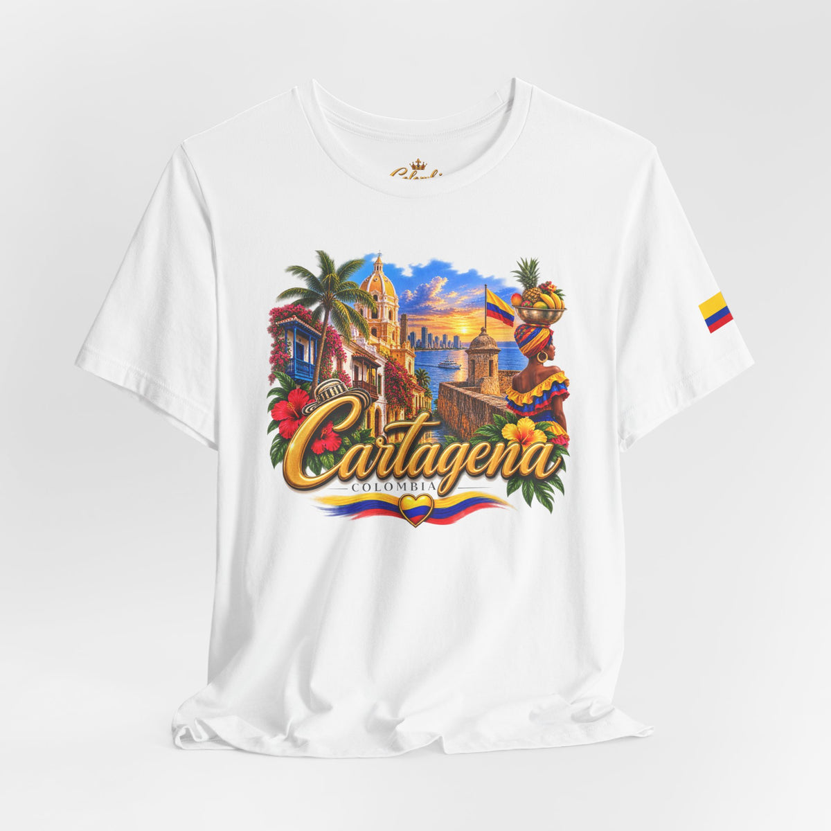 Camiseta Colombia Dorada – Cartagena Colombia | Diseño Turístico Premium con Bandera Colombiana | Colección Destinos de Colombia