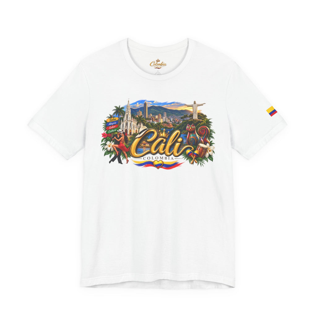 Camiseta Colombia Dorada – Cali Colombia | Diseño Turístico Premium con Bandera Colombiana | Colección Destinos de Colombia