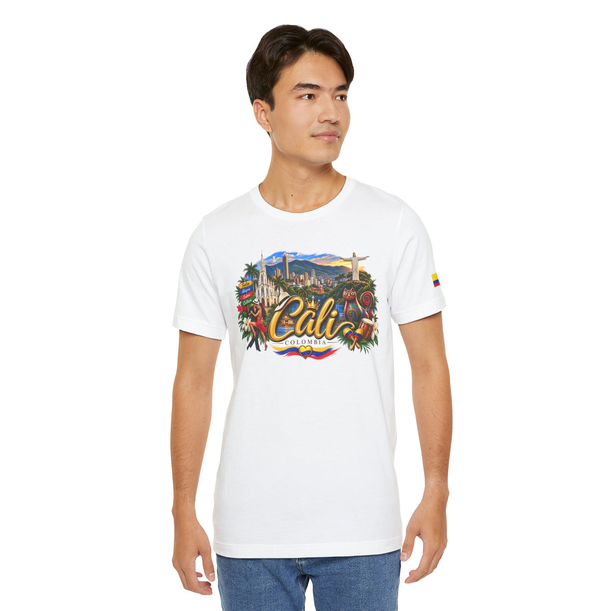 Camiseta Colombia Dorada – Cali Colombia | Diseño Turístico Premium con Bandera Colombiana | Colección Destinos de Colombia