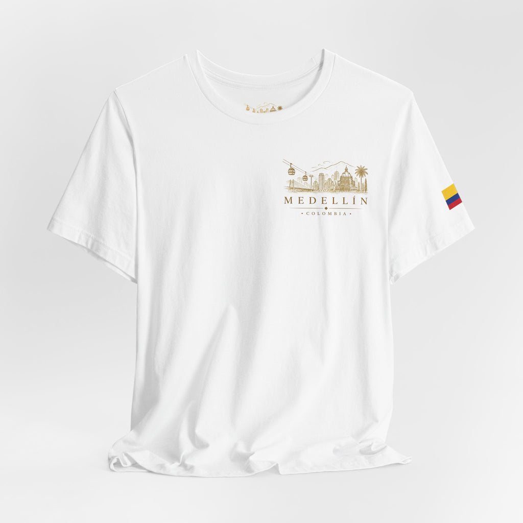 Camiseta Medellín Colombia | La Ciudad de la Eterna Primavera | Diseño Premium Colombia Dorada | Unisex