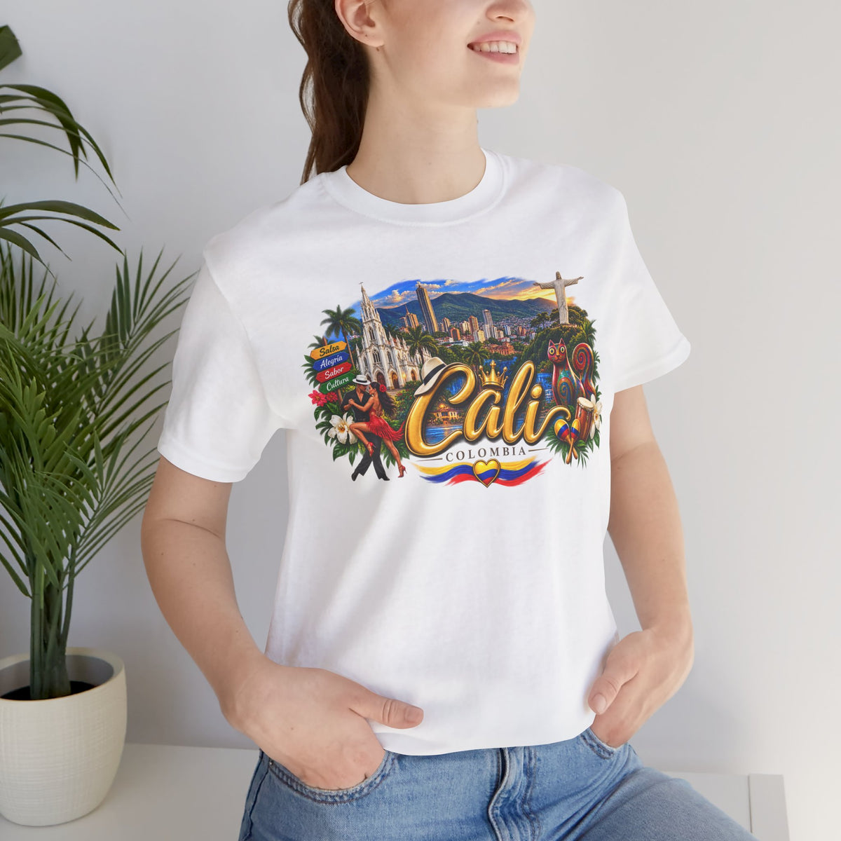 Camiseta Colombia Dorada – Cali Colombia | Diseño Turístico Premium con Bandera Colombiana | Colección Destinos de Colombia