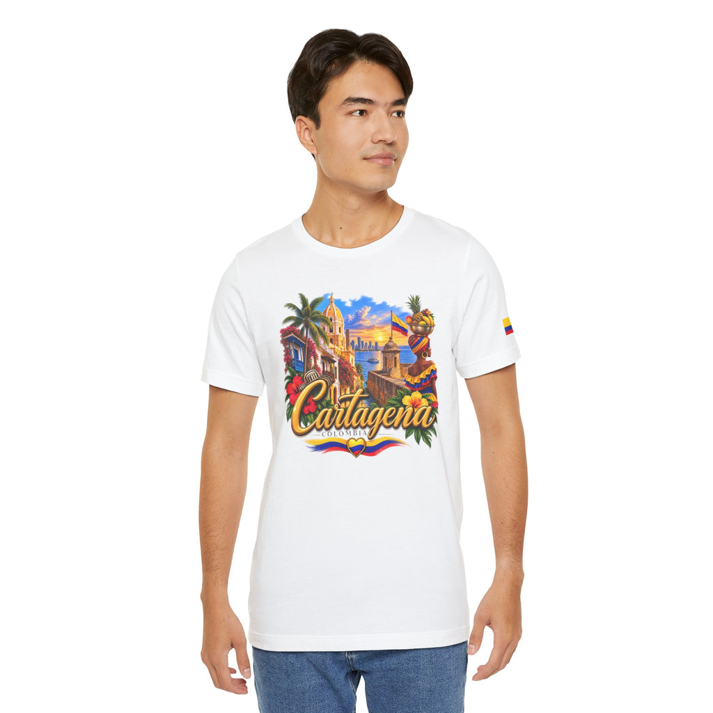 Camiseta Colombia Dorada – Cartagena Colombia | Diseño Turístico Premium con Bandera Colombiana | Colección Destinos de Colombia