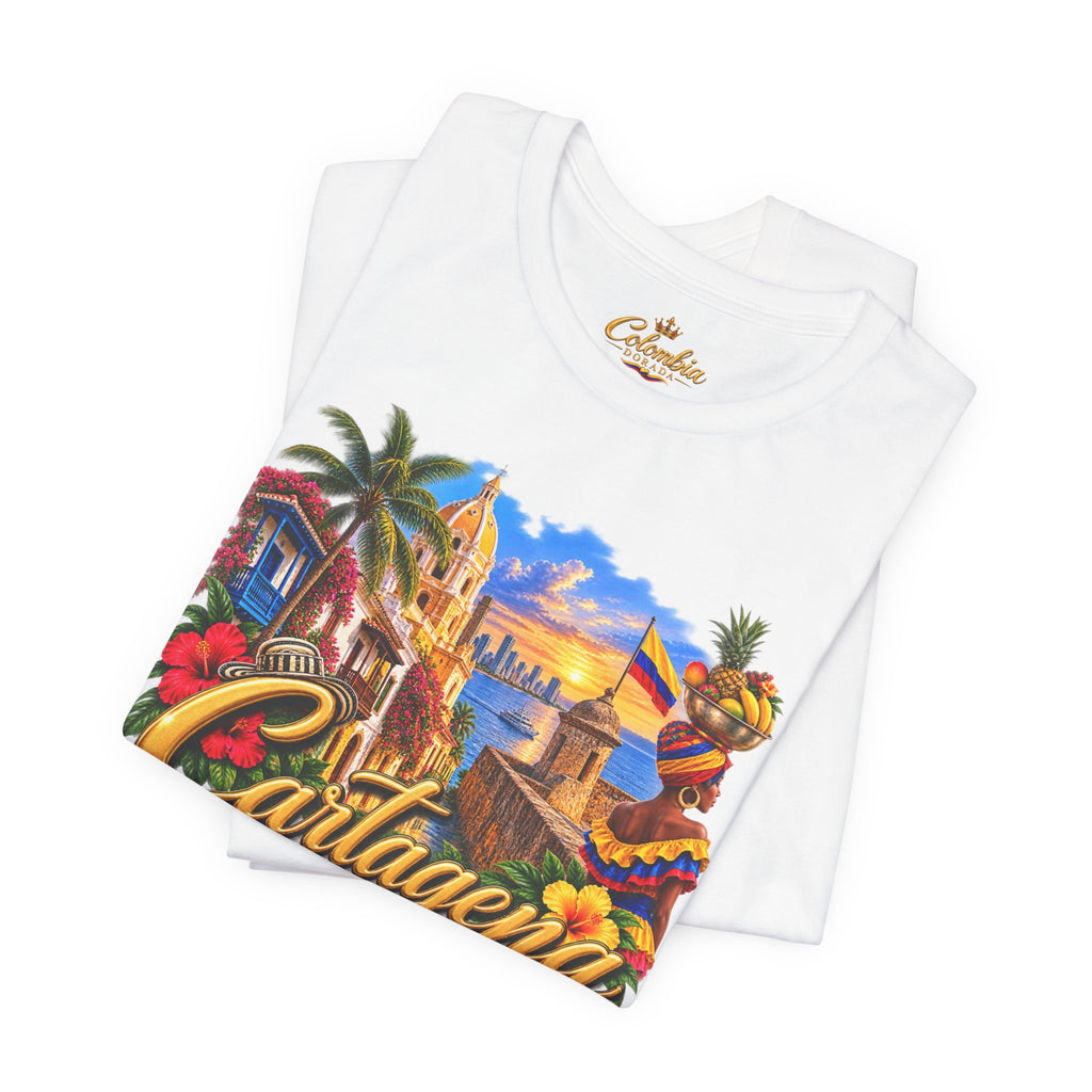 Camiseta Colombia Dorada – Cartagena Colombia | Diseño Turístico Premium con Bandera Colombiana | Colección Destinos de Colombia