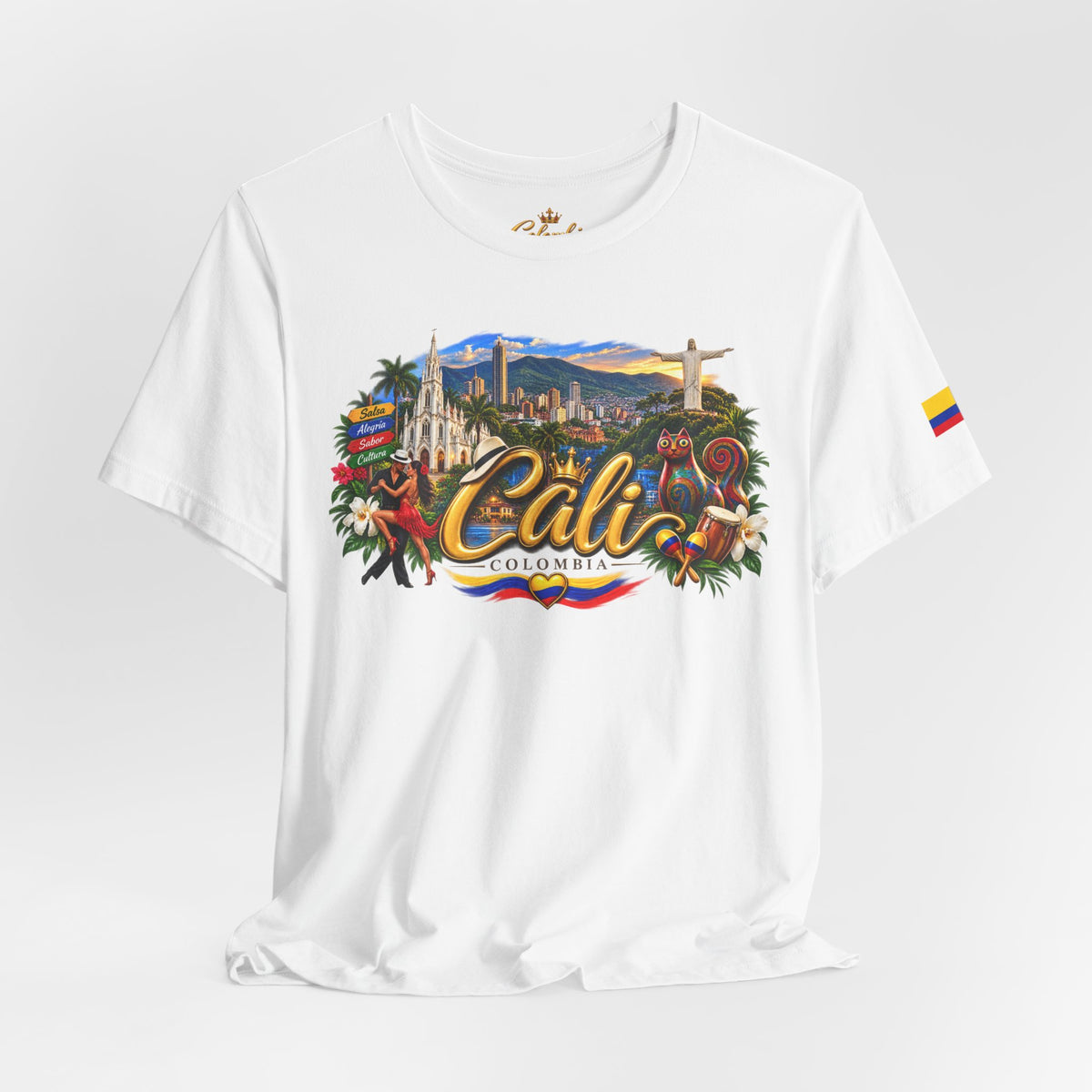 Camiseta Colombia Dorada – Cali Colombia | Diseño Turístico Premium con Bandera Colombiana | Colección Destinos de Colombia