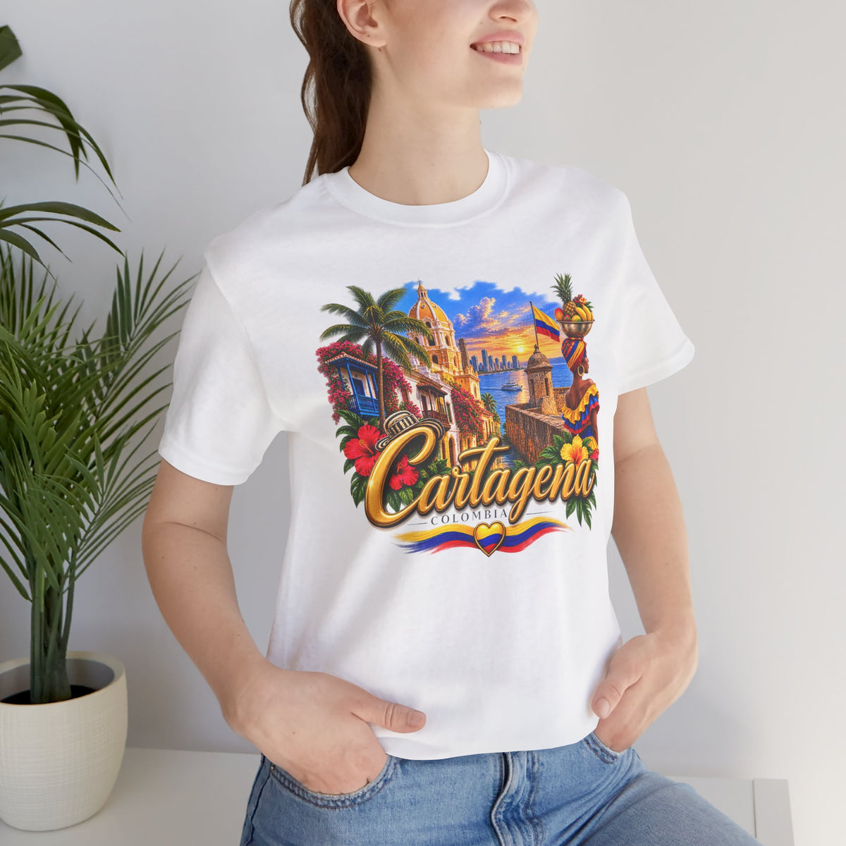 Camiseta Colombia Dorada – Cartagena Colombia | Diseño Turístico Premium con Bandera Colombiana | Colección Destinos de Colombia
