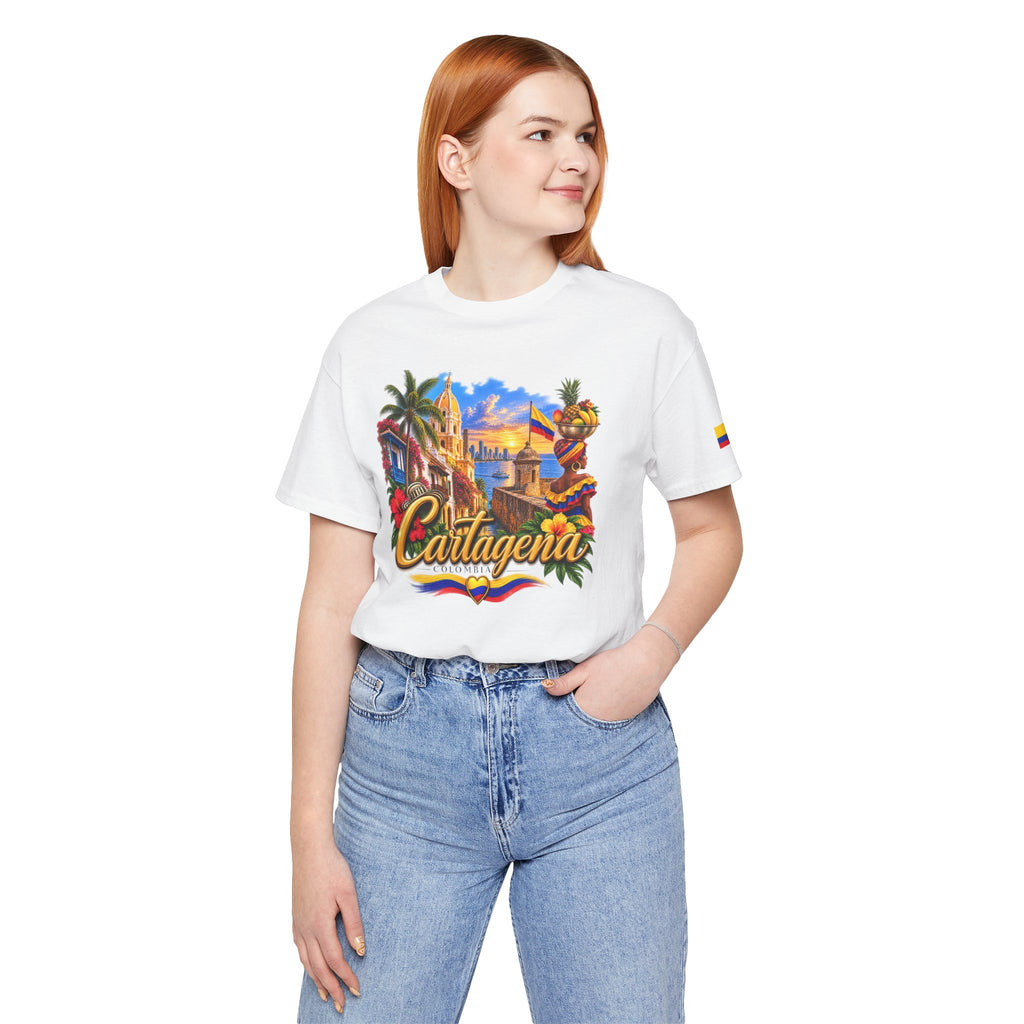Camiseta Colombia Dorada – Cartagena Colombia | Diseño Turístico Premium con Bandera Colombiana | Colección Destinos de Colombia